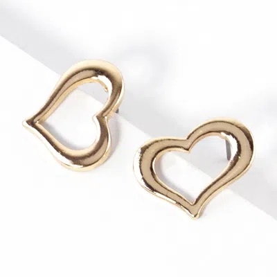 Fashnzfab Open Heart Stud Earrings - Gold