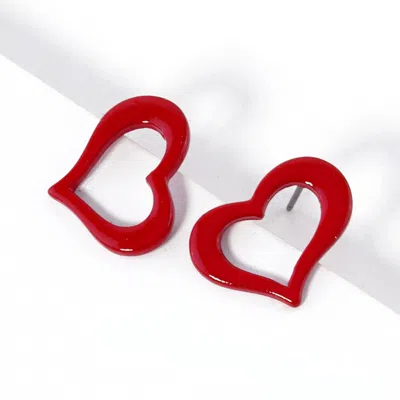 Fashnzfab Open Heart Stud Earrings In Red