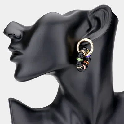Fashnzfab Open Metal Circle Bead Cluster Link Earrings - Black In Gold