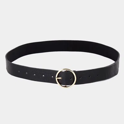 Fashnzfab Open Metal Circle Buckle Faux Leather Belt In Black