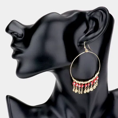 Fashnzfab Open Metal Circle Evil Eye Link Dangle Earrings In Red