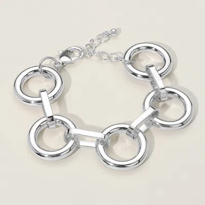 Fashnzfab Open Metal Circle Link Bracelet Worn Silver