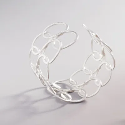 Fashnzfab Open Metal Circle Link Cuff Bracelet Worn Silver