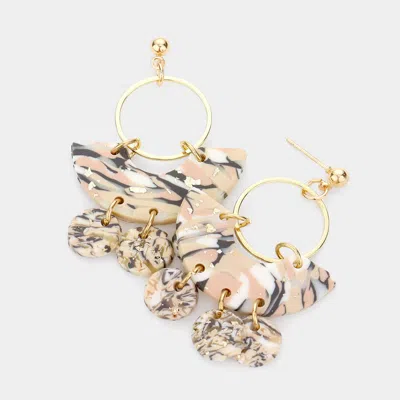 Fashnzfab Open Metal Circle Patterned Geometric Clay Link Dangle Earrings In Neutral