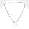 Fashnzfab Open Metal Circle Pendant Faceted Beaded Necklace In Pink