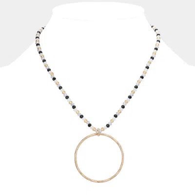 Fashnzfab Open Metal Circle Pendant Faceted Beaded Necklace In Silver
