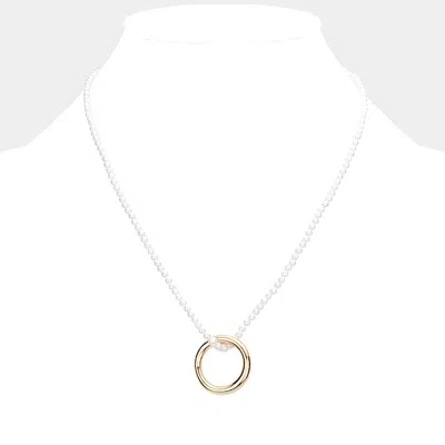 Fashnzfab Open Metal Circle Pendant Pearl Necklace In Gold