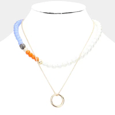 Fashnzfab Open Metal Circle Pendant Pearl Shamballa Ball Faceted Beaded Necklace In Gold