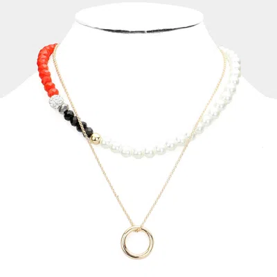Fashnzfab Open Metal Circle Pendant Pearl Shamballa Ball Faceted Beaded Necklace In Gold