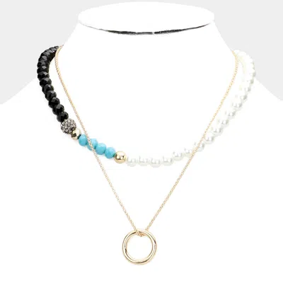 Fashnzfab Open Metal Circle Pendant Pearl Shamballa Ball Faceted Beaded Necklace In Metallic