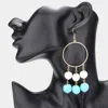 Fashnzfab Open Metal Circle Raffia Wrapped Ball Link Dangle Earrings In Blue