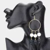 Fashnzfab Open Metal Circle Raffia Wrapped Ball Link Dangle Earrings In Gold