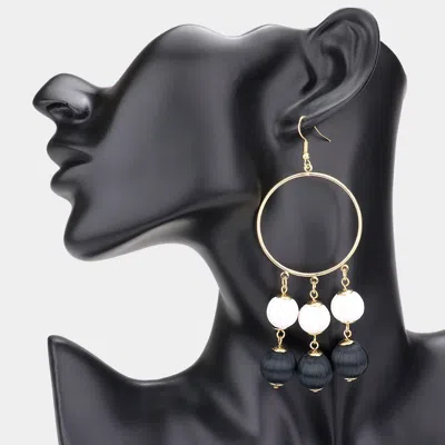 Fashnzfab Open Metal Circle Raffia Wrapped Ball Link Dangle Earrings In Gold