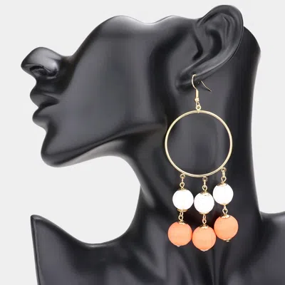 Fashnzfab Open Metal Circle Raffia Wrapped Ball Link Dangle Earrings In Metallic