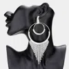 Fashnzfab Open Metal Circle Rhinestone Fringe Dangle Evening Earrings - Silver In Metallic