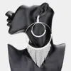 Fashnzfab Open Metal Circle Rhinestone Fringe Dangle Evening Earrings - Silver In Metallic