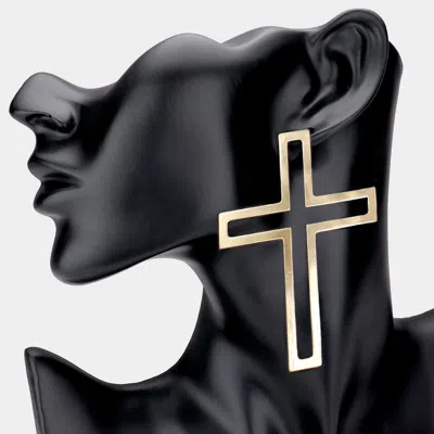 Fashnzfab Open Metal Cross Earrings - Gold