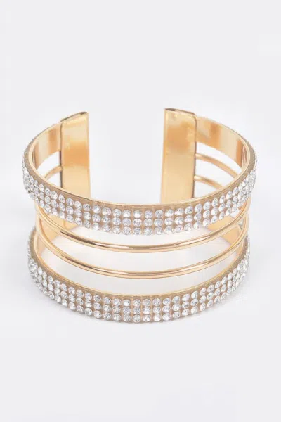 Fashnzfab Open Metal Cuff Bracelet Sparkle Finish In Gold