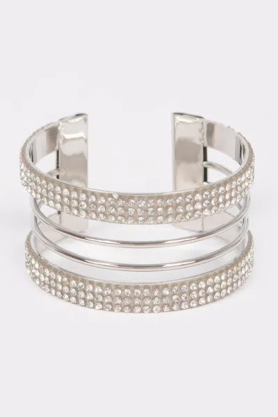 Fashnzfab Open Metal Cuff Bracelet Sparkle Finish In Silver