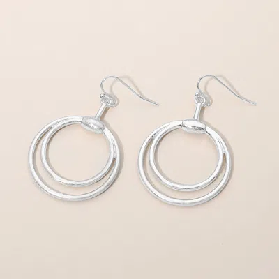 Fashnzfab Open Metal Double Layered Circle Drop Earrings In Silver