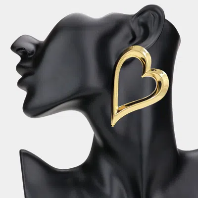 Fashnzfab Open Metal Heart Earrings In Gold