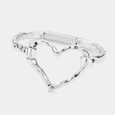 Fashnzfab Open Metal Heart Hook Bracelet Rhodium In Metallic