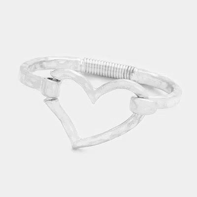 Fashnzfab Open Metal Heart Hook Bracelet Worn Silver In Metallic