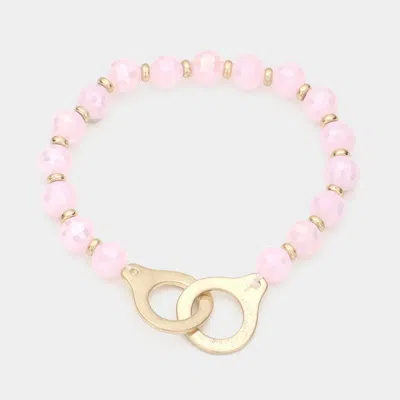 Fashnzfab Open Metal Link Accented Faceted Beaded Stretch Bracelet Pink