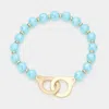 Fashnzfab Open Metal Link Accented Faceted Beaded Stretch Bracelet Turquoise In Blue