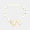 Fashnzfab Open Metal Link Accented Faceted Beaded Stretch Bracelet White In White