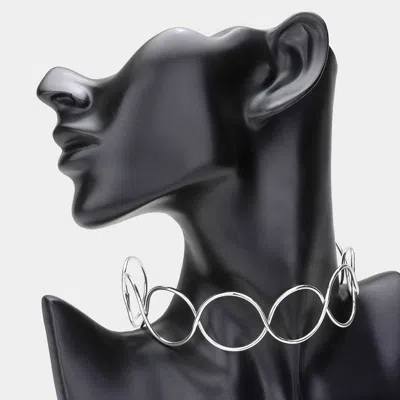 Fashnzfab Open Metal Link Choker Necklace - Rhodium In Black