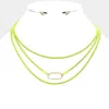 Fashnzfab Open Metal Oval Accented Colored Chain Layered Necklace In Green