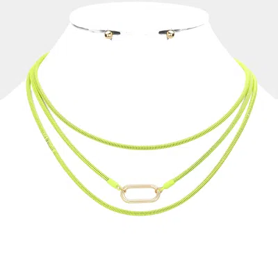 Fashnzfab Open Metal Oval Accented Colored Chain Layered Necklace In Green