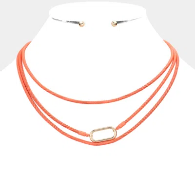 Fashnzfab Open Metal Oval Accented Colored Chain Layered Necklace In Pink