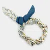 Fashnzfab Open Metal Oval Link Leaf Patterned Fabric Bracelet Teal In Blue