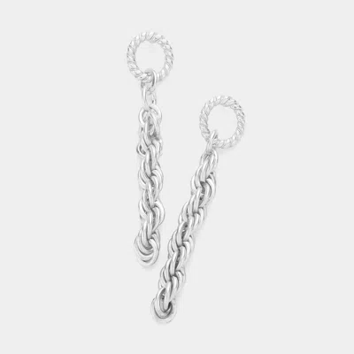 Fashnzfab Open Metal Oval Link Linear Dangle Earrings In Silver