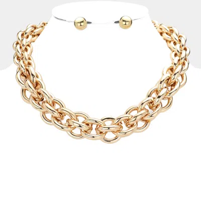 Fashnzfab Open Metal Oval Link Necklace In Gold