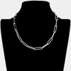 Fashnzfab Open Metal Oval Link Necklace In Metallic