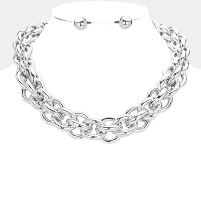 Fashnzfab Open Metal Oval Link Necklace In Multi