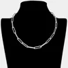Fashnzfab Open Metal Oval Link Necklace In Silver