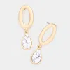 Fashnzfab Open Metal Oval Natural Stone Teardrop Link Dangle Earrings - White, Worn Gold In Gold