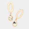 Fashnzfab Open Metal Oval Natural Stone Teardrop Link Dangle Earrings In Multi