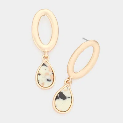 Fashnzfab Open Metal Oval Natural Stone Teardrop Link Dangle Earrings In Multi