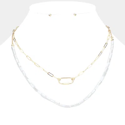 Fashnzfab Open Metal Oval Pendant Accented Rectangle Beaded Double Layered Necklace In Multi