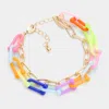 Fashnzfab Open Metal Oval Resin Link Double Layered Bracelet Multi In Multi