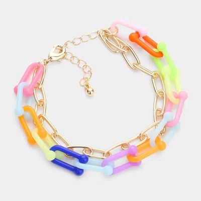 Fashnzfab Open Metal Oval Resin Link Double Layered Bracelet Multi