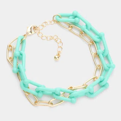 Fashnzfab Open Metal Oval Resin Link Double Layered Bracelet Turquoise In Blue