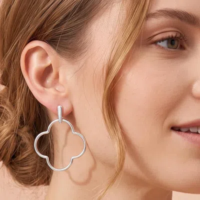 Fashnzfab Open Metal Quatrefoil Drop Earrings In Silver