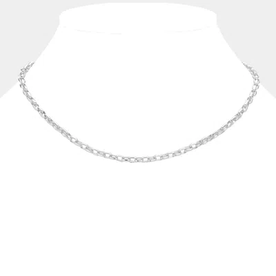 Fashnzfab Open Metal Rectangle Link Necklace In Metallic