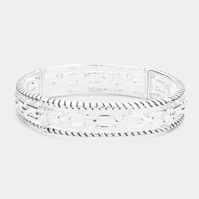 Fashnzfab Open Metal Rectangle Link Stretch Bracelet Antique Silver In Multi